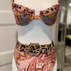 River Island Paisley Bikini with removable belt with gold hardware.